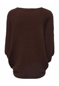 Pull en maille côtelée brun foncé à manches longues avec une coupe ample et décontractée, vue de face sur fond blanc.