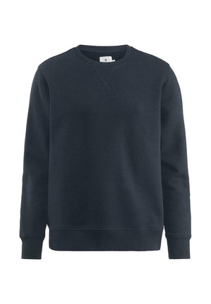 Donkerblauwe sweatshirt van een zachte katoenmix. Heeft een ronde halslijn, ribgebreide manchetten en zoom, en een eenvoudig, minimalistisch ontwerp.