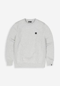 Lichtgrijze sweatshirt gemaakt van een katoenmix, met ribgebreide cuffs en boord, ronde hals en een klein zwart label op de borst.