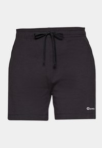 Pantalones cortos negros de algodón suave, con una cinturilla ajustable a juego y un pequeño logo de Champion en la parte inferior derecha.