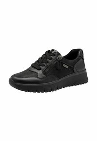 Baskets en cuir noir avec une finition texturée, dotées de lacets et d'une fermeture éclair sur le côté. Semelle épaisse et rembourrée pour un soutien et une adhérence optimaux.