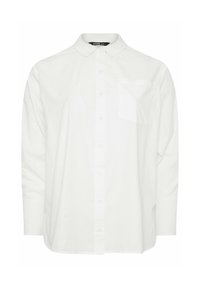 White long-sleeve button-up shirt with collar and chest pocket, displayed against a plain background.