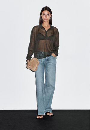 Massimo Dutti SEMI-SHEER WITH POLO COLLAR - Polo - brown