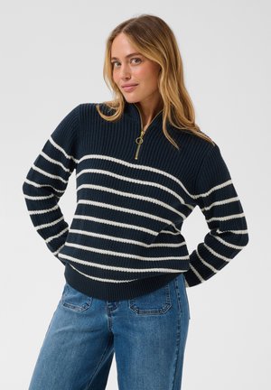 Kaffe, KALIOA ZIPPER PULLOVER - Pullover - dark sapphire white stripes