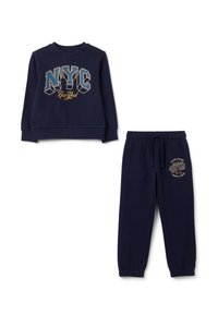 Navyblauwe sweatshirt met een "NYC New York" grafische print en bijpassende joggerpants met een elastische tailleband en geborduurde details op de zijkant.