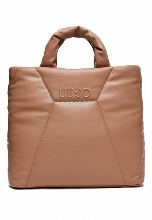 Sac à main en cuir matelassé marron avec anses courtes, surpiqûres géométriques et logo "LIU·JO" embossé au centre avant.