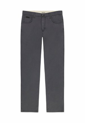 Grijze katoenen chino's met een recht model, vijf zakken en een knoopsluiting. Heeft een subtiele textuur en contrasterende stiksels.