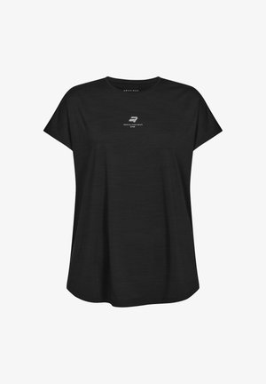 Camiseta deportiva negra de manga corta con pequeño logo blanco "Swedish Sportswear" y texto centrado en el pecho.