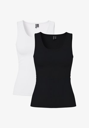 Must-valged, varrukateta keha järgivad toppid kaelaauguga, esindatud kattuvana valgel taustal.