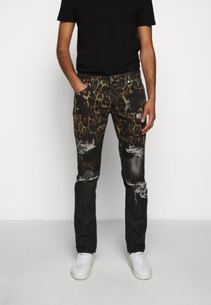 PANTS POCKETS LEOPARD PRINT - Džíny Slim Fit - black