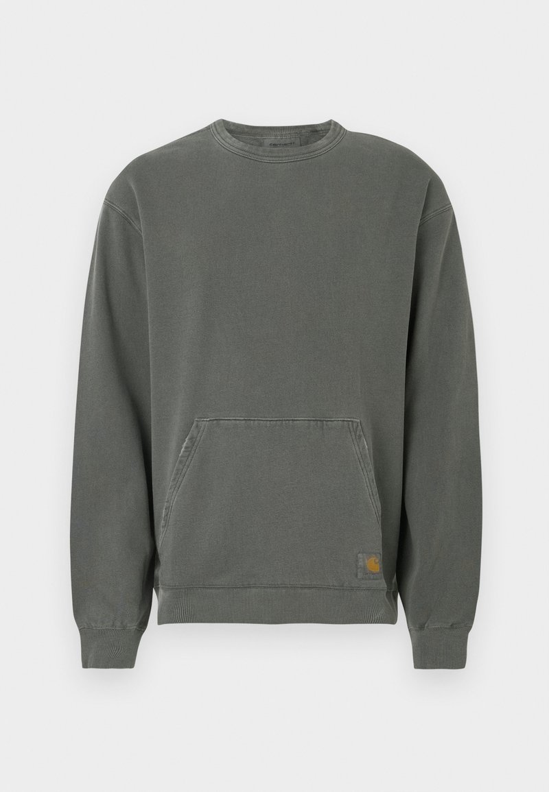 Grå långärmad sweatshirt i bomull med rund hals, framficka, ribbade muddar och en liten logotypmärke vid fållen.