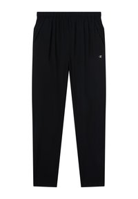 Zwarte sportbroek met een elastische tailleband, zijzakken en een klein logo op de voorkant. Gemaakt van een zachte, lichtgewicht stof.
