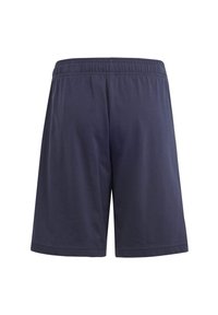 Navy blue, knee-length shorts with an elastic waistband, made from soft fabric, featuring a simple, clean design with no visible patterns.