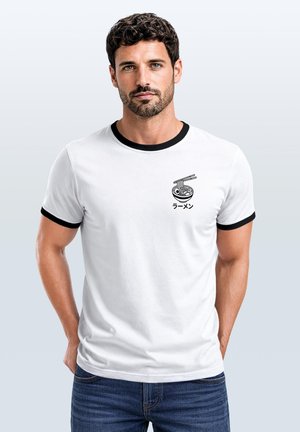 Neverless, HERREN T-SHIRT RETRO KONTRASTBUND - DESIGN TOKYO RAMEN - - Print T-shirt - weiß-schwarz