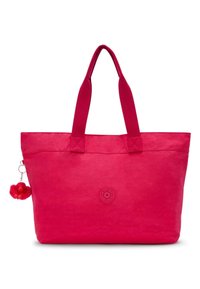 Borsa a tracolla rosa realizzata in tessuto morbido, con una toppa con logo, due manici robusti e un accessorio a forma di scimmietta pelosa.
