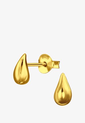 Boucles d'oreilles en métal doré en forme de goutte, finition polie avec une texture lisse. Elles disposent d'une fermeture avec tige marquée "925".