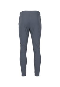 Graue Sportleggings, aus glattem Stoff mit körpernahem Schnitt, ausgestattet mit einem hohen Bund und langen Beinen ohne sichtbare Muster.
