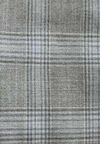 Gewebter Stoff mit einem grau-blauen Karomuster. Verfügt über kleine Quadrate und komplizierte Texturen, die der Gesamtgestaltung Tiefe verleihen.