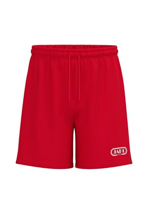Rote Sportsshorts mit elastischem Bund, Kordelzug und JAKO Sport Logo am unteren linken Bein.