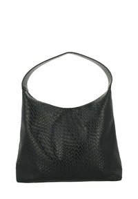 Borsa a tracolla in pelle intrecciata nera con manico curvo, texture liscia e silhouette morbida. Presenta un interno spazioso.
