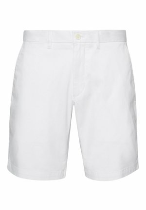 Witte katoenen shorts met een knoopsluiting, met twee zijzakken en een rechte snit. Gladde textuur en schoon ontwerp zonder patronen.
