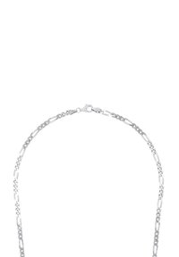 Collana in argento con maglie allungate e arrotondate, finitura lucida e chiusura con gancio a moschettone sicuro.
