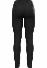 Leggings noirs avec une taille haute, une coupe fuselée et un tissu lisse avec des coutures minimales pour plus de confort et de flexibilité.