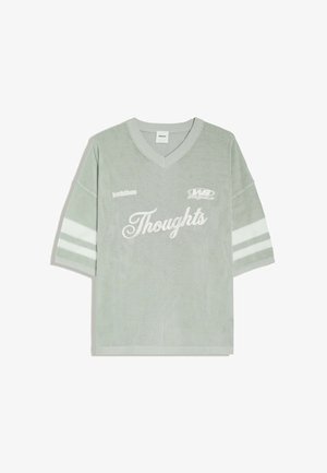 Bershka, EMBROIDERED MESH V-NECK - T-SHIRT - T-shirts print - green