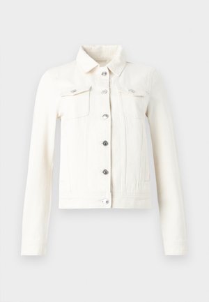 Valge teksajakk pikkade varrukatega, terava kraega, hõbedaste riidest nuppudega ja kahe rinna taskuga. Omab istuvat siluetti ja lamedaid õmblusi.