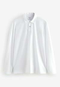 Witte longsleeve polo met een klassieke kraag, twee knoopsluitingen en een klein logodetail op de borst, gemaakt van een zachte katoenmix.