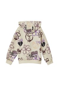 Felpa crema con una combinazione di motivi colorati in stile graffiti, tra cui cuori e fiori, con polsini e orlo a coste.