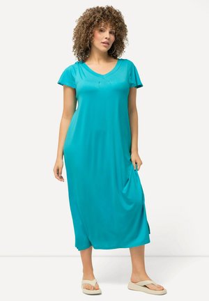 Ulla Popken CAP SLEEVE V-NECK MIDI  - Jerseyjurk - deep aqua