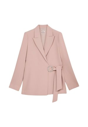 Blushroze blazer met een aansluitend ontwerp, met notch-revers, lange mouwen en een getailleerde taille met een decoratieve strass gesp.