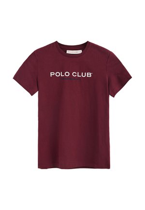 Maglietta color bordeaux in cotone. Presenta una scollatura rotonda, maniche corte e il logo "POLO CLUB" in bianco con la data di fondazione sotto.