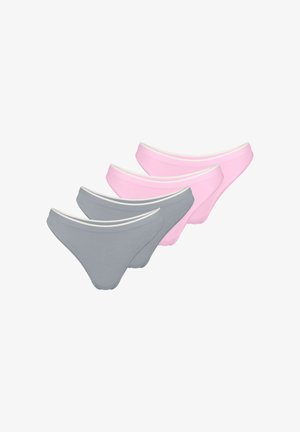 Quatre culottes en coton, deux en rose clair et deux en gris, avec une ceinture blanche contrastante et un design élégant taille basse.