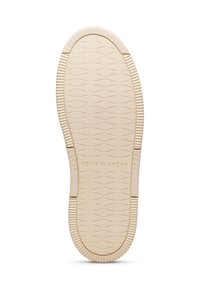 Suola di sneaker in crema con un motivo testurizzato di diamanti e onde. Presenta bordi rialzati e il marchio "Voile Blanche".