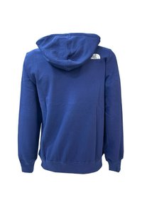 Felpa blu navy in cotone con tasca a canguro, polsini e orlo a costine, caratterizzata da un logo bianco sulla parte superiore della schiena.