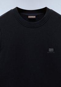 Zwart katoenen sweatshirt met een klassieke ronde hals en een klein geborduurd logo met horizontale strepen op de borst.