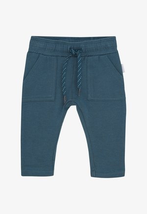 Teal katoenen broek in een katoenmix met een elastische tailleband en trekkoord. Bevat twee zijzakken en een taps toelopend beenontwerp. Soepele structuur.