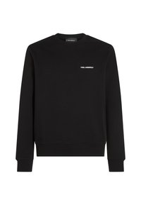 Sudadera negra hecha de tela suave, con cuello redondo, puños de canalé y un pequeño logotipo blanco "KARL LAGERFELD" en el pecho.