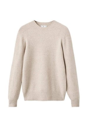 Suéter de manga larga de color beige con cuello redondo, con puños y dobladillo de canalé, confeccionado en suave tejido de punto.