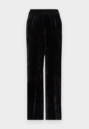 Schwarze Samenhose mit geradem Bein, ausgestattet mit einer strukturierten Oberfläche und einem elastischen Bund für Komfort.