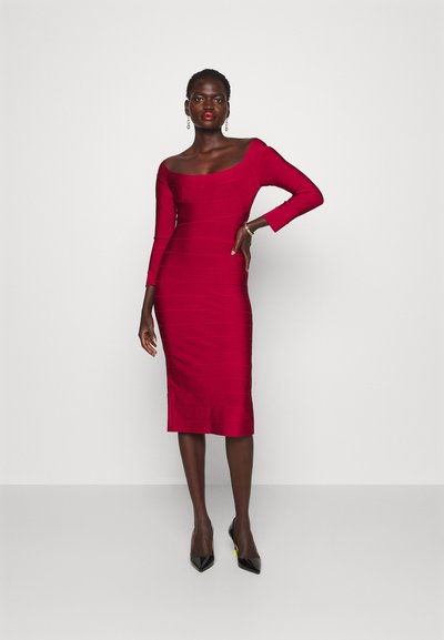 Hervé Léger ICON SCOOP NECK MIDI DRESS - Egyenes szabású ruha - wine