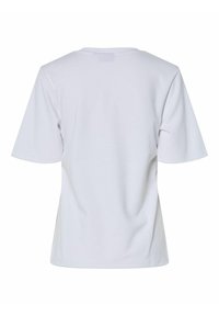 Hvid bomulds t-shirt med korte ærmer, rund halsudskæring og en glat tekstur. Ingen mønstre eller synlig branding på bagsiden.