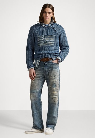 Polo Ralph Lauren ARAN KNIT FLAG COTTON SWEATER - Pulover - indigo combo