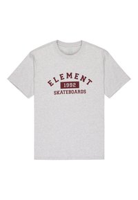 Šedé bavlněné tričko s burgundským potiskem "ELEMENT 1992 SKATEBOARDS", krátké rukávy a kulatý výstřih.