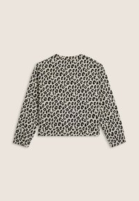 Top a maniche lunghe con stampa leopardata in beige e nero, con scollatura tonda e design cropped con polsini a costine. Texture morbida.