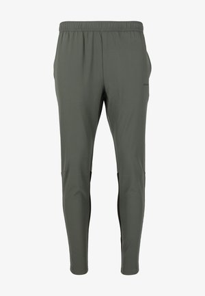 Grüne Sporthosen aus leichtem, atmungsaktivem Material. Verfügt über einen elastischen Bund und schwarze Seitenpaneele für Kontrast.