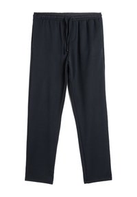 Navy Sweatpants aus weichem Material, mit elastischem Bund und Kordelzug, gerade Beinform und ohne sichtbare Muster.