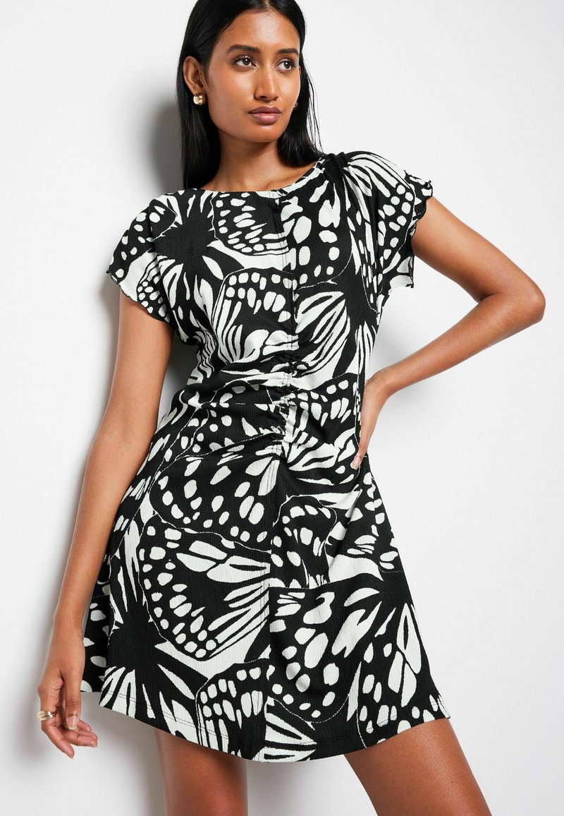 Next TEXTURED RUCHED REGULAR FIT - Vapaa-ajan mekko - mono abstract